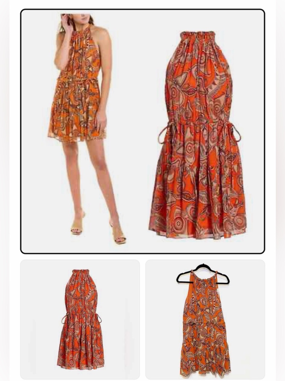 A.L.C. Orange Printed Halter Mini Dress